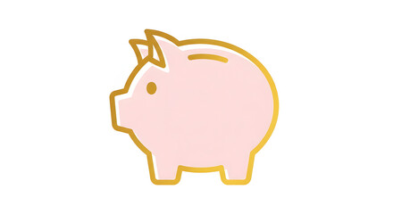 Obraz premium Minimalist Pink Piggy Bank Icon with Golden Outline for Savings and Finance
