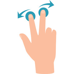 Fototapeta premium Human Hand Demonstrating Two Finger Swipe Gesture With Teal Arrows Indicating Direction Against Transparent Background