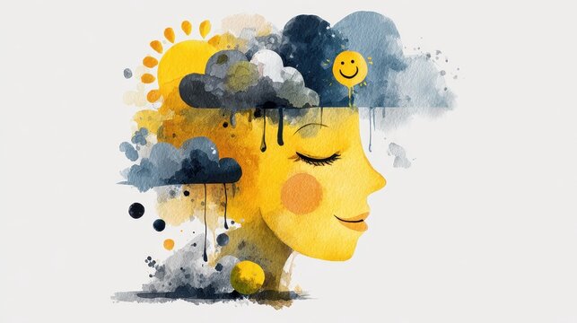 Embracing happiness and positivity through joyful thoughts while navigating mental health challenges in a vibrant, artistic representation
