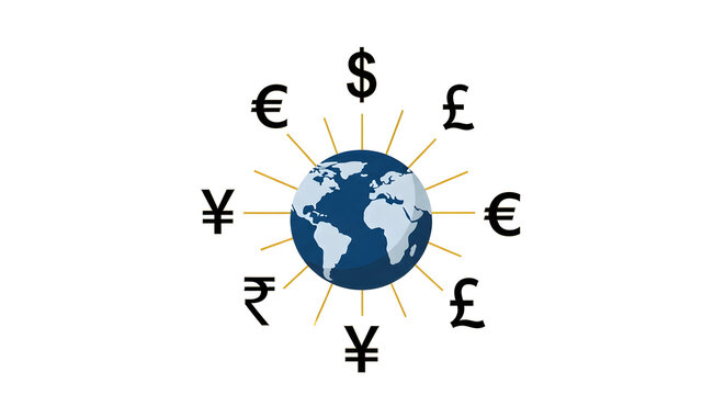 Global Economy: Earth Globe Surrounded by International Currency Symbols