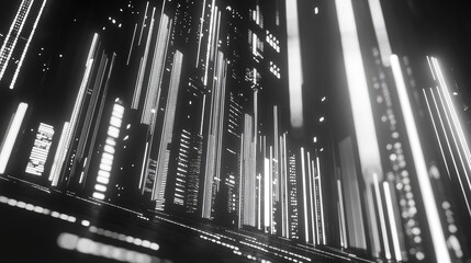 Abstract urban digital landscape displaying data streams at night