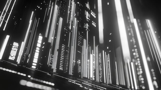 Abstract urban digital landscape displaying data streams at night - Powered by Adobe