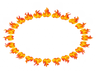 Fire flame circle frame border burning hot orange yellow heat Fiery circle frame with bright orange and yellow flames forming burning border creating hot and energetic effect perfect for dramatic