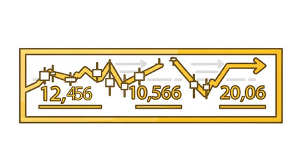 Golden Business Graph with Upward Trend and Data Statistics