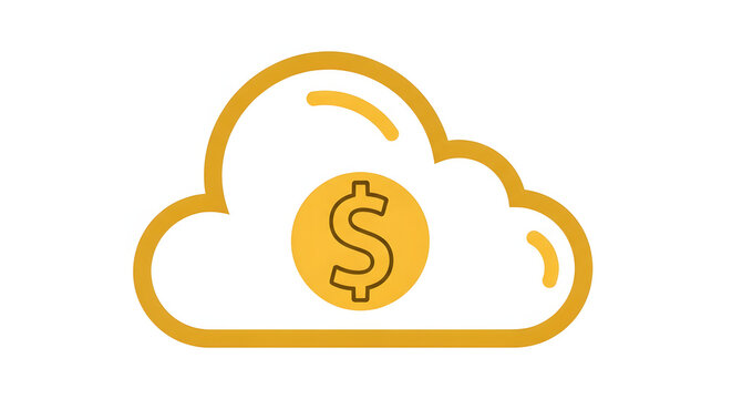 Cloud Computing Finance Icon with Dollar Sign Coin. Digital Money, Online Banking, Investment, and Cloud Services Cost Concept.