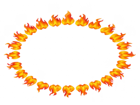 Fire flame circle frame border burning hot orange yellow heat Fiery circle frame with bright orange and yellow flames forming burning border creating hot and energetic effect perfect for dramatic