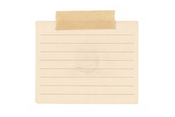 Lined vintage paper note on a transparent background, depicting a blank sheet with tape for writing text, memo, or reminder