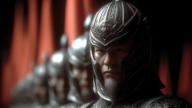 Solemn and dignified Tang Dynasty army soldiers stand in armor
