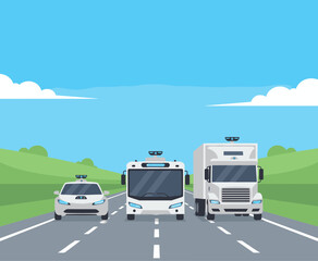 Flat Illustration Autonomous Vehicle Driving on Road Transportation Concept Design