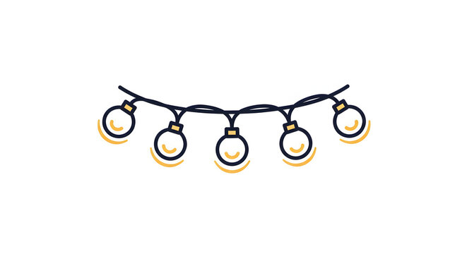 Decorative String Lights Icon with Yellow Glow. Simple Line Art Garland for Party, Holiday, and Celebration Design Element. - Powered by Adobe