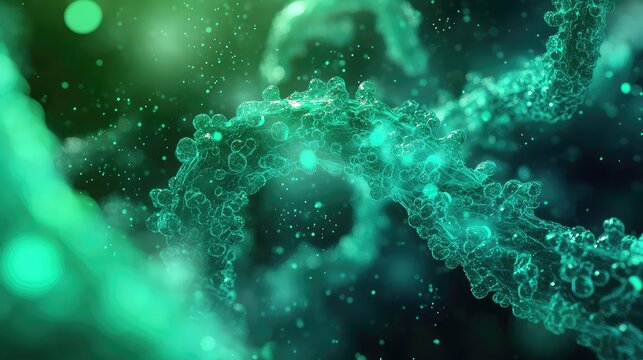 Dna helix structure in green molecular biology background