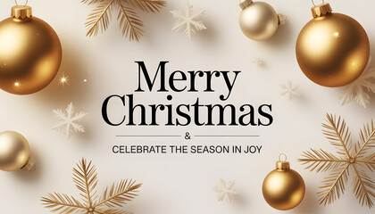  Christmas background image 2026 with modern cream background, gold ornaments, metallic snowflakes, elegant design, and festive holiday greeting text.
