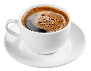 Coffee cup on saucer isolated on white background, transparent PNG