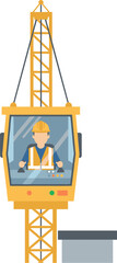Flat Design Construction Crane Operator Inside Cabin on the Tower Illustration