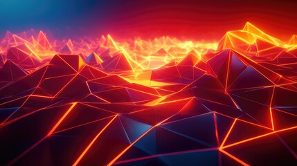 Abstract geometric landscape with glowing neon lines