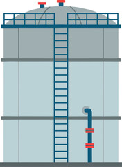 Flat Design Style Industrial Storage Tank With Ladder and Piping Illustration