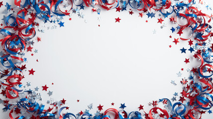 Vibrant red, white, and blue ribbons and stars create a cheerful frame for July festivities Generative AI