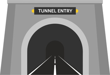 Simple Flat Illustration of Road Tunnel Entrance with Sign and Lights