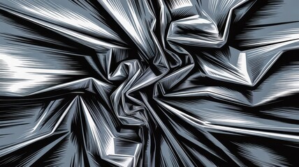A monochrome abstract texture resembling a crumpled metal surface.