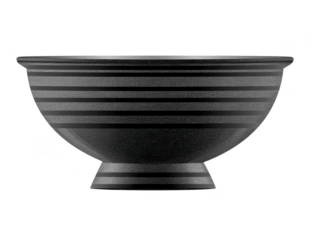 Black ceramic bowl with horizontal stripe pattern, minimalist design, isolated on transparency background, suitable for kitchen, dining, or restaurant use, modern and elegant style
