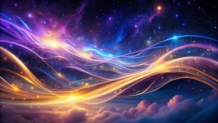 Naklejka premium Celestial Streams Across a Dreamlike Nightscape, Swirling Light and Cosmic Dust in a Vibrant, Abstract Artwork