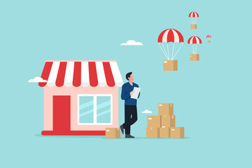 checking delivery order concept, send order packages concept, Businesspeople check package addresses before sending them to consumers concept vector illustration