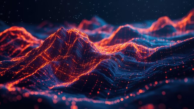 Digital data waves forming a futuristic network landscape