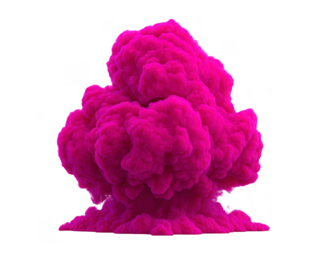 Vivid magenta smoke cloud with dense, billowing texture, isolated on transparent background, creating dramatic and energetic visual effect for creative design projects