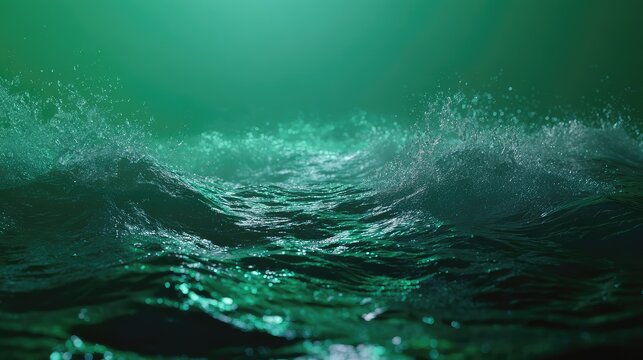 Dark green ocean waves splashing water surface - Powered by Adobe