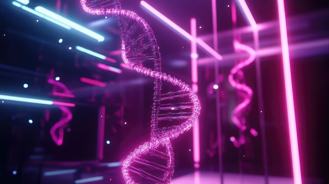Glowing dna helix structure representing genetic engineering