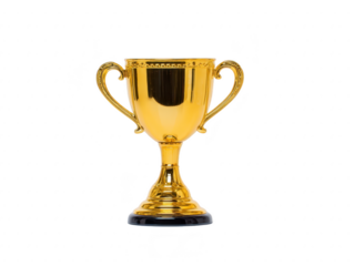 Golden trophy cup shiny metallic finish ornate handles classic award design symbol of achievement and success isolated on transparency background celebration victory motivation