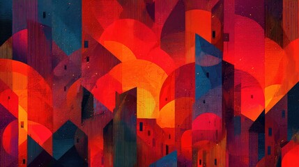Abstract urban landscape in warm geometric pattern