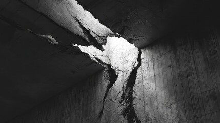 Cracked concrete structure showing light breaking through destruction