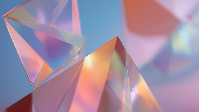 Holographic shapes merge gently, creating a tranquil and colorful scene of light and reflection Generative AI