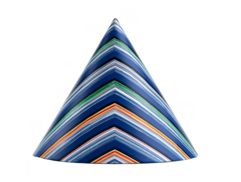 Blue party hat with colorful striped pattern, festive cone shape, cheerful decoration for birthday or celebration event, isolated on transparency background