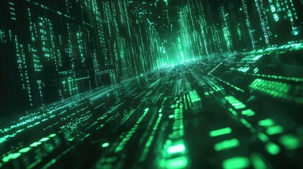 Green digital virtual data tunnel cyberspace background