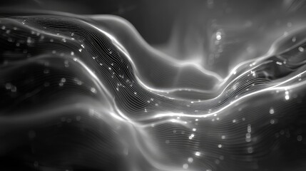 Abstract technology network waves illuminating digital data stream