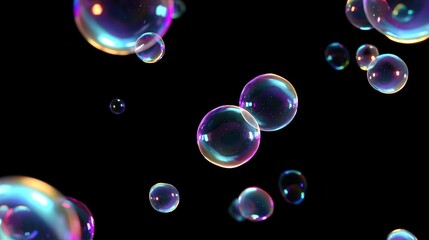 Colorful soap bubbles floating in the air with a transparent background, perfect for animated overlays in creative projects