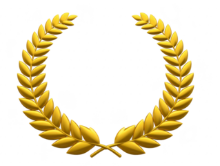 Golden laurel wreath symbol of victory achievement honor and excellence isolated on transparent background often used in awards competitions and academic ceremonies