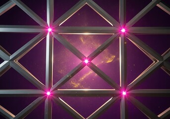 Illuminated geometric structure against a backdrop of cosmic dust patterns