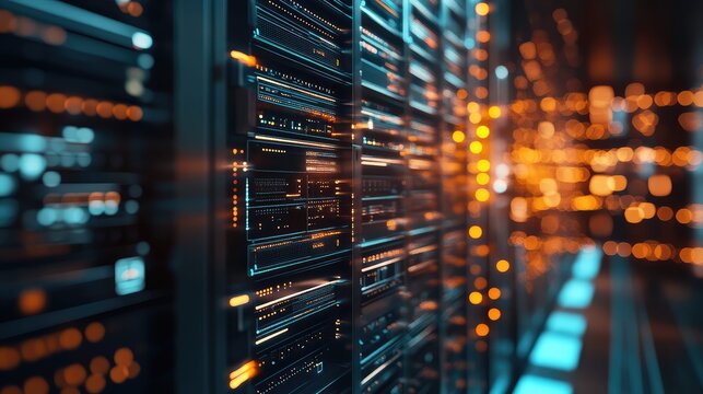 Server racks computing data and information in a data center