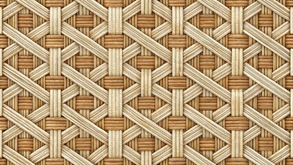 Intricate Woven Pattern Featuring Interlacing Light and Dark Brown Strips, Creating a Complex Geometric Design Ideal for Backgrounds and Textures