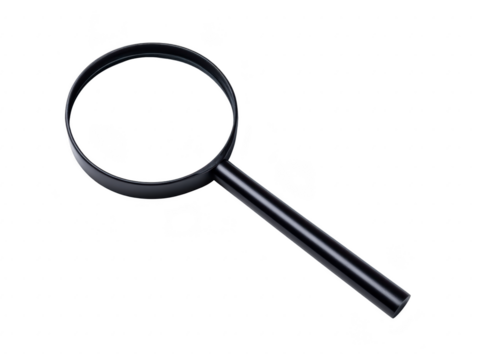 Magnifying glass isolated on transparency background black handle round lens simple design used for inspection search or investigation tool for reading or science clear and minimalistic style