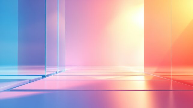 Glass panels reflecting light with colorful gradient background