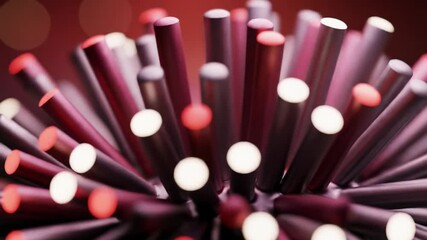 Extreme macro video of pulsating crimson and silver rods with glowing tips extending from an undulating mass on blurred warm bokeh background, concept of abstract organic technology - Powered by Adobe