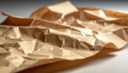 Crinkled, brown paper with soft shadows. Simple, organic paper texture on a white surface