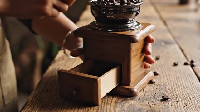 Manual hand-grind moment showing effort and authenticity