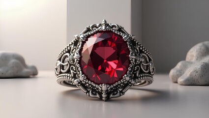 Gemstone ring with ornate design
