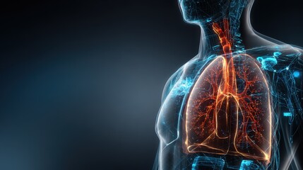 Human respiratory system model showing lungs and heart in detailed 3D illustration