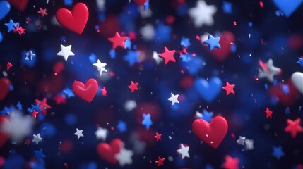 patriotic hearts and stars on blue for independence day generative ai image